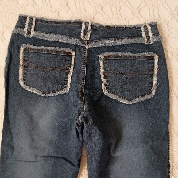 Vtg 90s Y2K Jeans Low Rise Fray Tattered Hem Medium Wash Blue Stretch 10 Women - Picture 7 of 8
